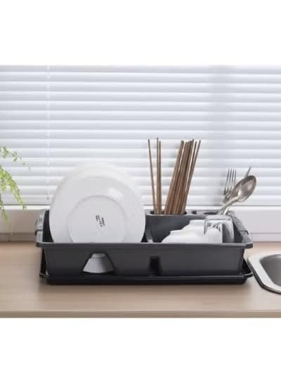 Plastic Dish Drying Rack, Grey Dish Drainer Rack with Draining Tray, Kitchen Organizer (2)