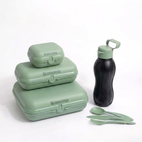Easy Lock 5-Piece Food Storage Container Set, Airtight Food Storage Boxes 3L, 1.2L & 600ml with 600ml Water Bottle, Food-Grade PP5, Microwave, Refrigerator & Dishwasher Safe. Meal holder