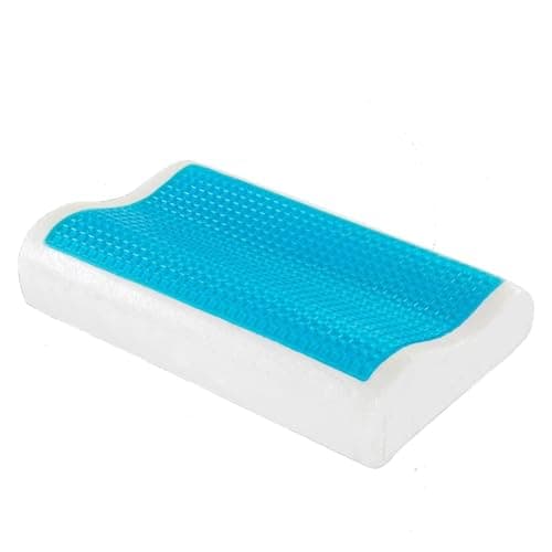 Gel Cooling Memory Foam Pillow for Neck and Spine Support – Ergonomic Design for Improving Sleep Quality & Relaxation – Suitable for Home Use – White & Blue