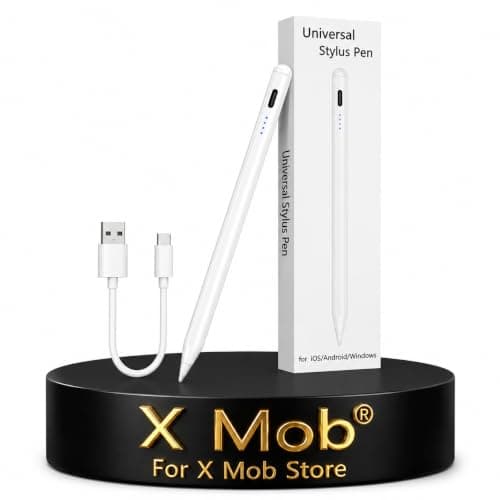 X Mob Active Stylus Pen for Android iPhone Tablet Touch Screen Stylus Pen Compatible with iPhone/iPad/Samsung/iOS/Lenovo/Huawei/vivo (White, Battery Charge Dots) Input pen