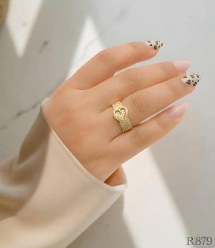 3 Diamonds 292474661779554 Gold-Plated Heart Buckle Ring – Romantic Design with Full Zircon Sparkle