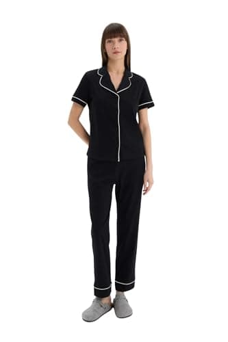 DeFacto Womens Casual Regular Fit Pyjamas Neck Short Sleeve Homewear Knitted Sets Sets (pack of 1) Pajamas