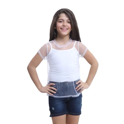 Pebeo Girls Solid Chiffon Blouse with Plain Cotton Bodycon Suspender White 6Y Shirt