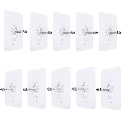 LAJAR 10Pcs Adhesive Wall Mount Screw Hooks, No-Trace Sticker Screw Hanging Nails for Bathroom Kitchen Shower Room (12mm) Storage hook