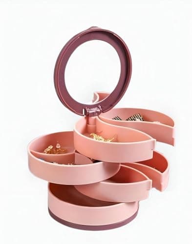 4-Tier Jewelry Organizer with Mirror Rotating Multi-Layer Storage Case
