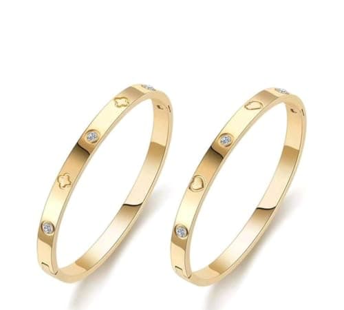 Stainless Steel Bracelet, Gold, Casual, 2-Piece Set