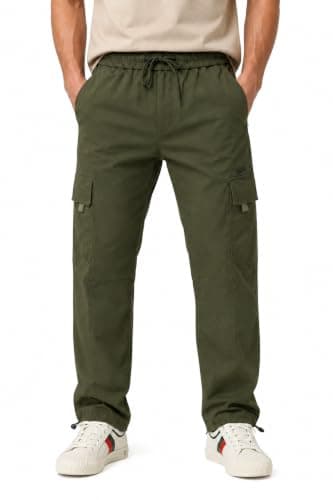 Men’s Casual Regular Jogger Pants – Adjustable Drawstring- Olive