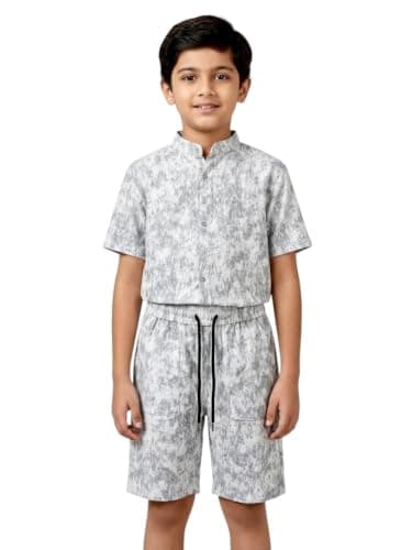 Meza Boys Tring Shirt & Short Summer Printed Half Collar Full Buttons Cotton Bengaline Material Coordinated outfit