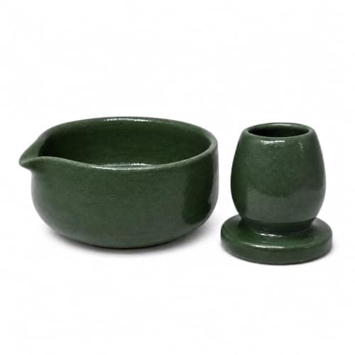 Handmade Matcha Bowl & Whisk Holder Set – Artisan Clay Ceramic Chawan, Matcha Tea Accessories, Handcrafted in Egypt. (Forest Green) Whisk utensil