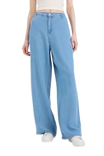 DeFacto Woman Wide Leg Special Collection Denim Trousers D8238AX,Light Indigo 36