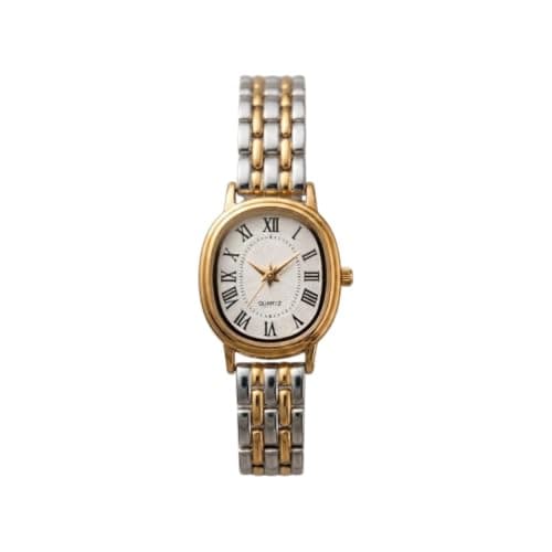 Elegant Gold and Silver Tone Watch with Attractive White Dial, Modern and Elegant Design Fits Daily Looks and Occasions, Adds a Touch of Luxury to Your Look.