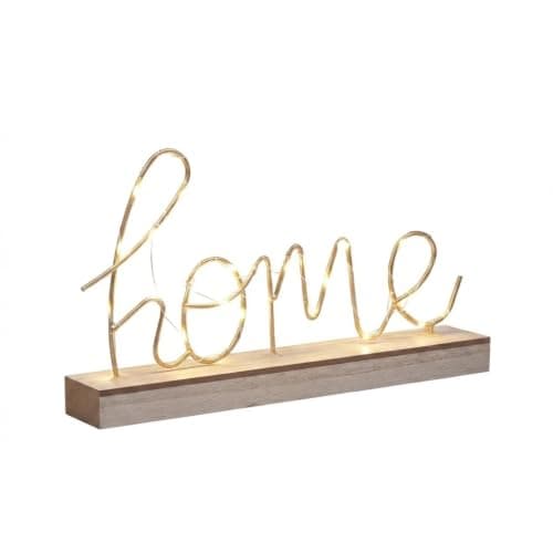Modern "Home" Word LED Light Sign Battery Powered Table & Shelf Decor, Boho Design with Wooden Base & Gold Light Up Letters For Home Decoration Bedroom, Living Room, Lamp