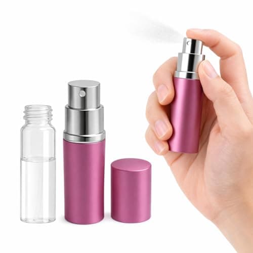 Refillable Perfume Spray Bottle Aluminum Atomizer Travel Size 10 Ml Leak Proof Pocket Container For Fragrance Cologne Cosmetic Use, Portable Design (Rose)