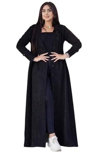 Miza Suede Long Abaya with Front Buttons and Pockets - A-Line Cut - Stylish and Comfortable Design Apparel
