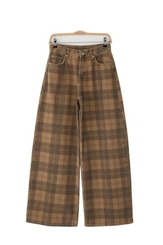 Trendyol Womens Teen Multi-Colored Regular Waist Plaid Wide Leg Jeans Twoaw26Je00024 Jeans (pack of 1) Pants