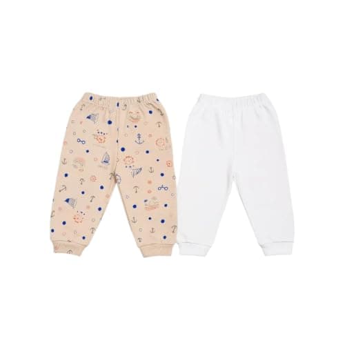 Baby Shoora Cotton Baby Pants, 2 Pieces Different Colors, Size 0-24 Months, Attractive Nautical Design