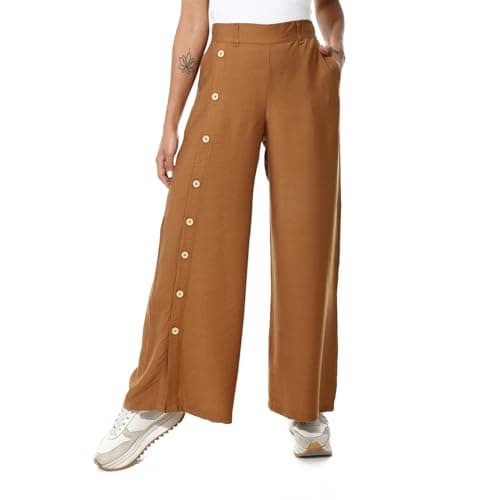 Azul Womens Casual Pants Azul Buttons On One Leg Lenin Pants