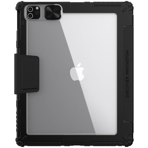 Nillkin Bumper Pro PU Leather Case Designed For Apple iPad Air 13 2024/Pro 12.9 2020/2021/2022, Pen Holder/Shockproof Cover/Tri-Fold Style Stand/Rear Camera Slide Cover - Black Portable electronic device cover