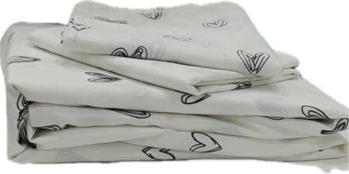 Ocra Cotton Bedsheet Set, Juliette, 3 Piece, Bedsheet with 2 Pillow Cases (off-white x black, King 180x200, Fitted bedsheet set) Bed linen set