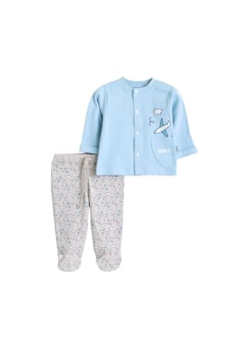 Junior Baby Boys 2-Piece Autumn Outfit Set - Long Sleeve Button Jacket & Printed Pants, Soft Cotton Blend Infant Clothing Set, Multicolor, 18 Coordinated outfit