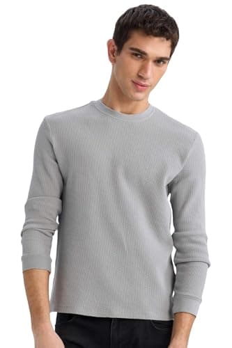 DeFacto Man Regular Fit Crew Neck Long Sleeve Casual Knitted Body D7504AX,Light Grey L Stool seating