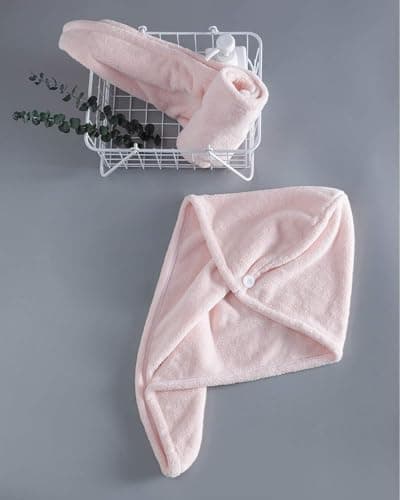 Microfiber Hair Towel Wrap Quick Dry Hair Turban with Button Fast Absorbent Drying Cap for Wet Hair 65 x 30 cm Large Ergonomic Soft Hair Bonnet Wrap