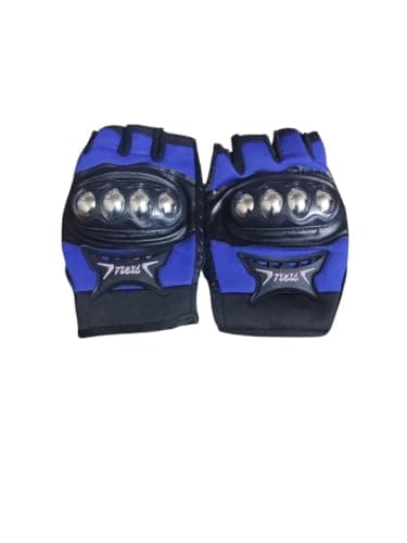 قفازات دراجة نارية بنصف إصبع، باللونين الأسود و ازرق | Knuckle Protection, Anti-Slip Grip, Riding Gloves, Open Finger Design, Wrist Strap