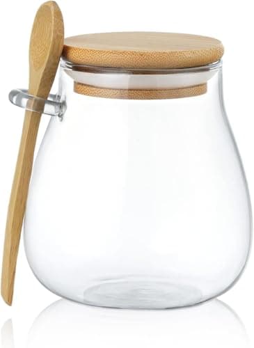 900ml Glass Storage Jar with Airtight Wooden Lid and Wooden Spoon for Organizing Tea Coffee Sugar Beans Premium Clear Glass Jar Kitchen Decor