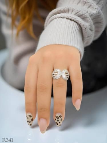 3 Diamonds 292474661779588 Luxury Rhodium-Plated Double Oval Ring – Dazzling Stone Design-5