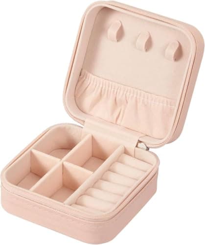 Jalsa Mini Jewelry Travel Case – Portable Organizer for Rings, Earrings & Necklaces (Pink) Jewelry storage