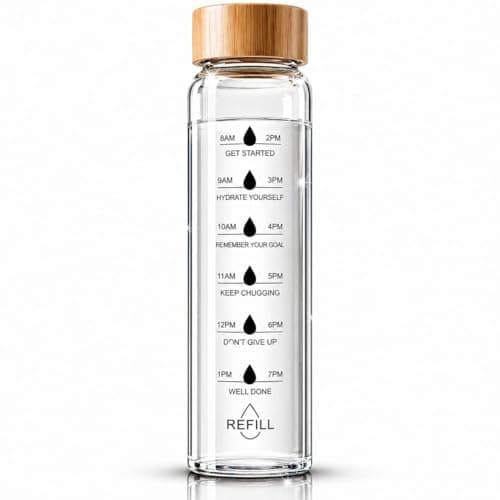 1000ml Water Bottle with Time Marker and Wood Lid Portable Reusable Hydration Tracker Drinking Flask for Fitness Sports Gym Office and Daily Use