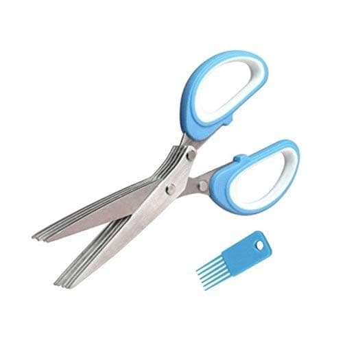 Generic 5 Blade Herb Scissors with Cleaning Comb, Stainless Steel, Ergonomic Non-Slip Handle for Parsley, Onion and Food Prep.