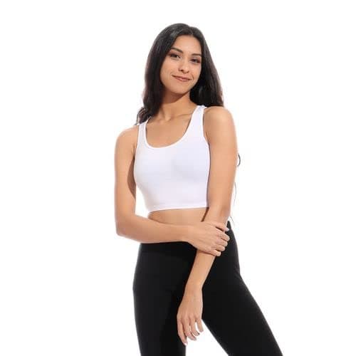 Full Coverage Non-wired Cross Back Sportive Bra For Women - White