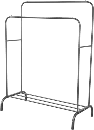 Metal Garment Rack with Bag Hooks and Bottom Storage Shelf 143x96x42cm