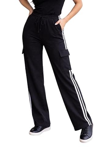 MEZA Women's Wide Leg Side Pocket Pants, Black, Imported Full Stretch Diving, Sports & Daily Use