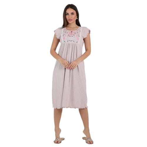 ZECOTEX Women’s Cotton Nightgown | Embroidered Short Sleeve Night Dress | Soft Breathable Fabric, Relaxed Fit Sleepwear, M–4XL | Made in Egypt. Nightgown nightshirt