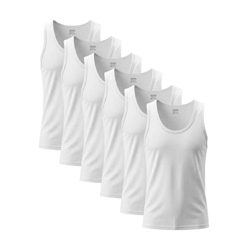 Dice Men's White 100% Cotton Tank Top, 6-Pack, Sleeveless Undershirt, Crew Neck Shirt