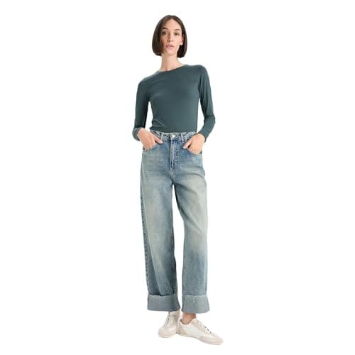 DeFacto Womens Slim Fit Crew Neck Knitted Long Sleeve T-Shirt D3756AX Long Sleeve T-Shirt (pack of 1)