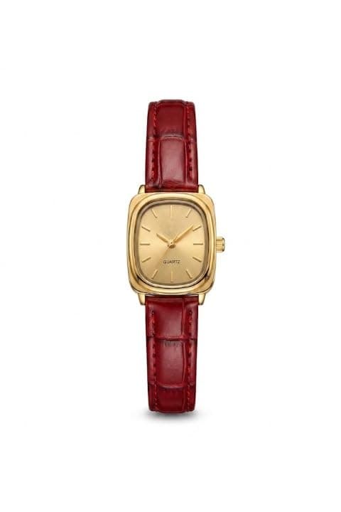 Women's Fashion Classic Rectangle Watch Comfortable Leather Strap Precise Quartz Movement Delicate Design Fits Daily and Formal Looks and Adds a Sophisticated Touch to Your Wrist (Red)
