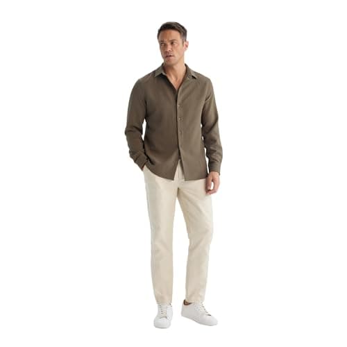 DeFacto Mens Smart Casual Modern Fit Polo Neck Long Sleeve Woven Top Long Sleeve Shirt Fashion > Men > Clothing > Tops & Shirts > Button Down Shirts (pack of 1)