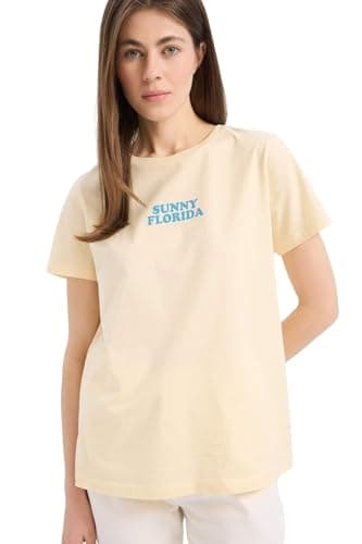 DeFacto Womens Regular Fit Crew Neck Short Sleeve Casual Knitted Short Sleeve T-Shirt E9562AX Short Sleeve T-Shirt