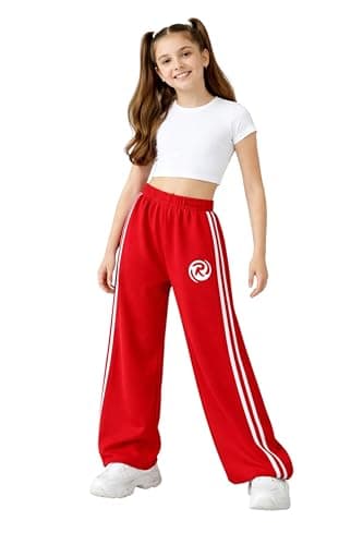 MEZA Girls Wide Leg Two Side Line Sweatpants Milton Material Pants