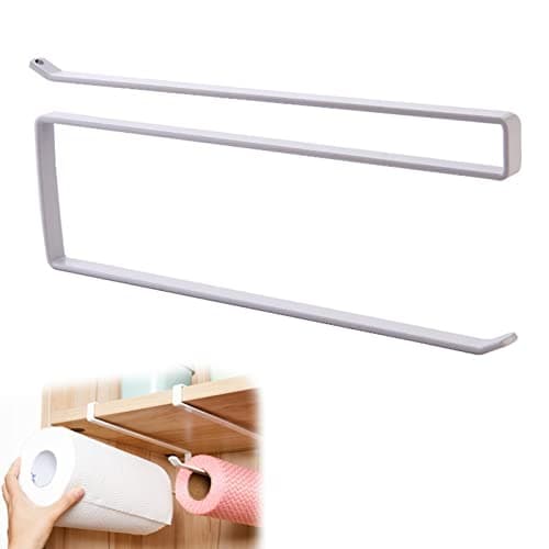 Bamada Paper Towel Rack Under Cabinet, Kichen Towel Paper Holder Hanging on The Cabinet Door for Bathroom Storage and Organizing, Bathroom Toilet Tissue Paper Roll Stand Holder Dispenser (White)