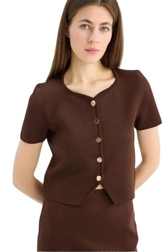 DeFacto Womens Smart Casual Fitted Crew Neck Short Sleeve Tricot Cardigan Cardigan (pack of 1) Sweater