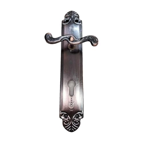 Door Handle Interior Apartment Classic Copper Fabric,Light | Interior piece only, Classic plaid design, Solid brass color, long back plate, wide cylinder key hole Hardware handle