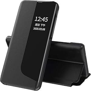 Compatible with Case for Oppo A54, Flip Premium PU Leather Case Business Display Window Folio Kickstand Protective Phone Cover Not Original, Black''