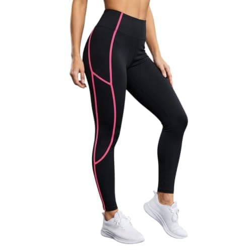Miza Women's Athletic Gym Stretch Leggings, Black with Colored Stripes, One Size 50 to 90k Pants