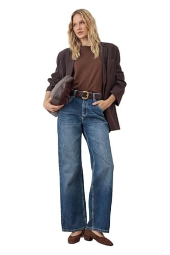Trendyol Womens Navy Blue High Waist Wide Leg Jeans Twoaw24Je00089 Jeans (pack of 1)