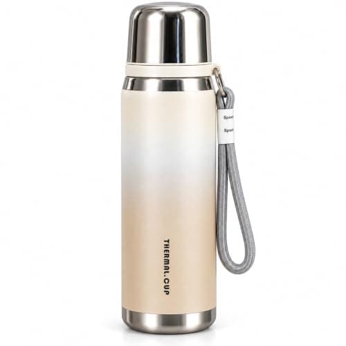 600ml 316 Stainless Steel Thermal Mug with Tea Infuser, Double Lid with One Click Drinking Mouth and Portable Cup, Thermal Insulation, Leak-Proof for Commute, Sports (Cream Beige)