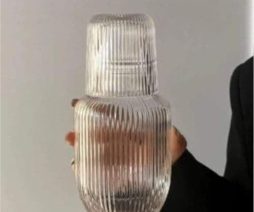 Generic Ribbed Glass Juice Bottle with Cup,750ML Bottle and 250ml Cup, Clear, .A2